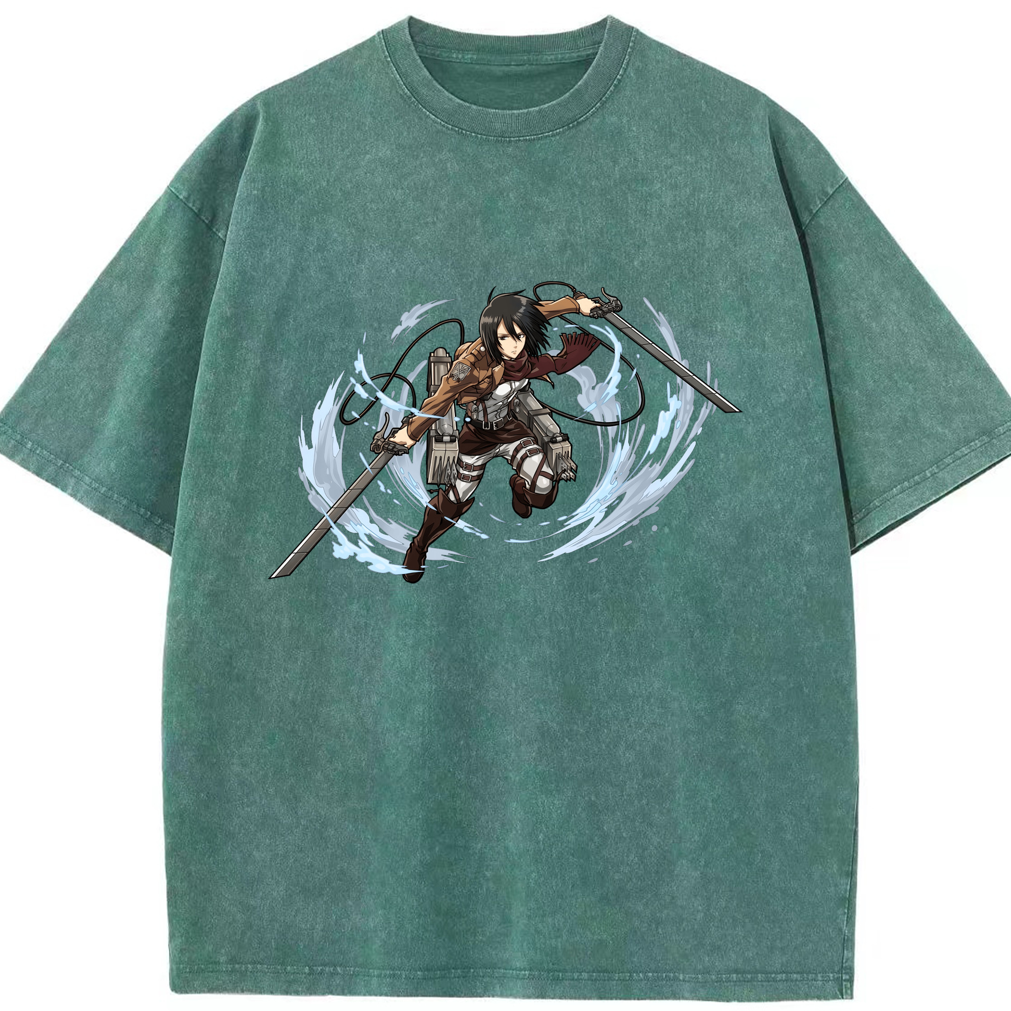 （画像用） 進撃の巨人 ミカサ·アッカーマン Attack on Titan Mikasa Ackerman 綿100% ヴィンテージ風 半袖Tシャツ（フロントプリント）